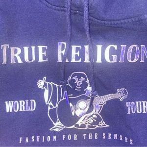 True religion logo navy hoodie